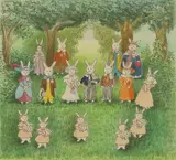 Ronald Ferns, Bunnies at a woodland wedding, pen and ink and watercolour