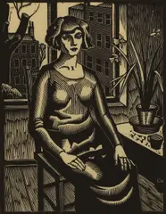 Ethelbert White, Woman by a window, circa 1926, woodcut