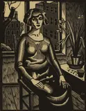 Ethelbert White, Woman by a window, circa 1926, woodcut