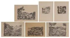 Ethelbert White, A group of six drawings of Mediterranean scenes, pencil and charcoal