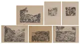 Ethelbert White, A group of six drawings of Mediterranean scenes, pencil and charcoal