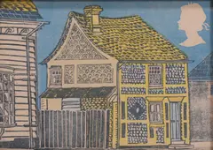 Sheila Robinson, Proof for an unused stamp design for the British Rural Architecture stamp series, 1970, linocut