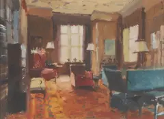John Yardley, The Library, oil on board