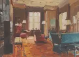 John Yardley, The Library, oil on board