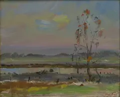 Jamie Boyd, Evening Light Across the Deben, oil on copper