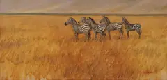 Henry Koehler, Ngorongoro Zebras, oil on canvas