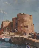 Francis Russell Flint, Dock scene, oil on canvas