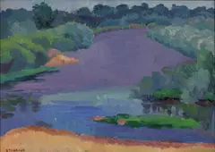 Viktor Templin, The river, circa 1960s, oil on board