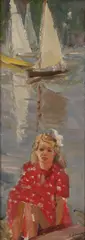 Antonina Dolinina, Girl in Red', circa 1960s, oil on canvas paper