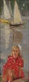 Antonina Dolinina, Girl in Red', circa 1960s, oil on canvas paper