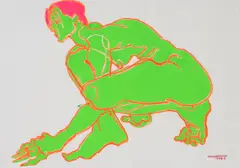Jo Brocklehurst, New York acrobat, mixed media on paper