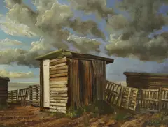 Julian Perry, Allotment shed, oil on board
