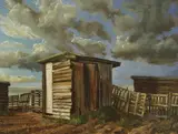 Julian Perry, Allotment shed, oil on board