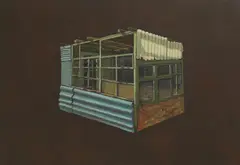 Julian Perry, Greenhouse shed, oil on board