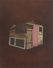 Julian Perry, Olympic Pink Door Shed, oil on board
