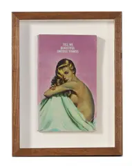 Tell Me Beautiful Untrue Things by The Connor Brothers, 2019, hand-painted vintage paperback with silkscreen, sold Jul 2026