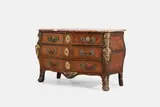 Jean-Charles Ellaume, a Louis XV kingwood and tulipwood commode, mid-18th century, French,, of serpentine outline with a rouge marble top