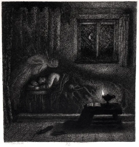 Charles West Cope, Milton's Dream of his deceased Wife, etching on chine collé