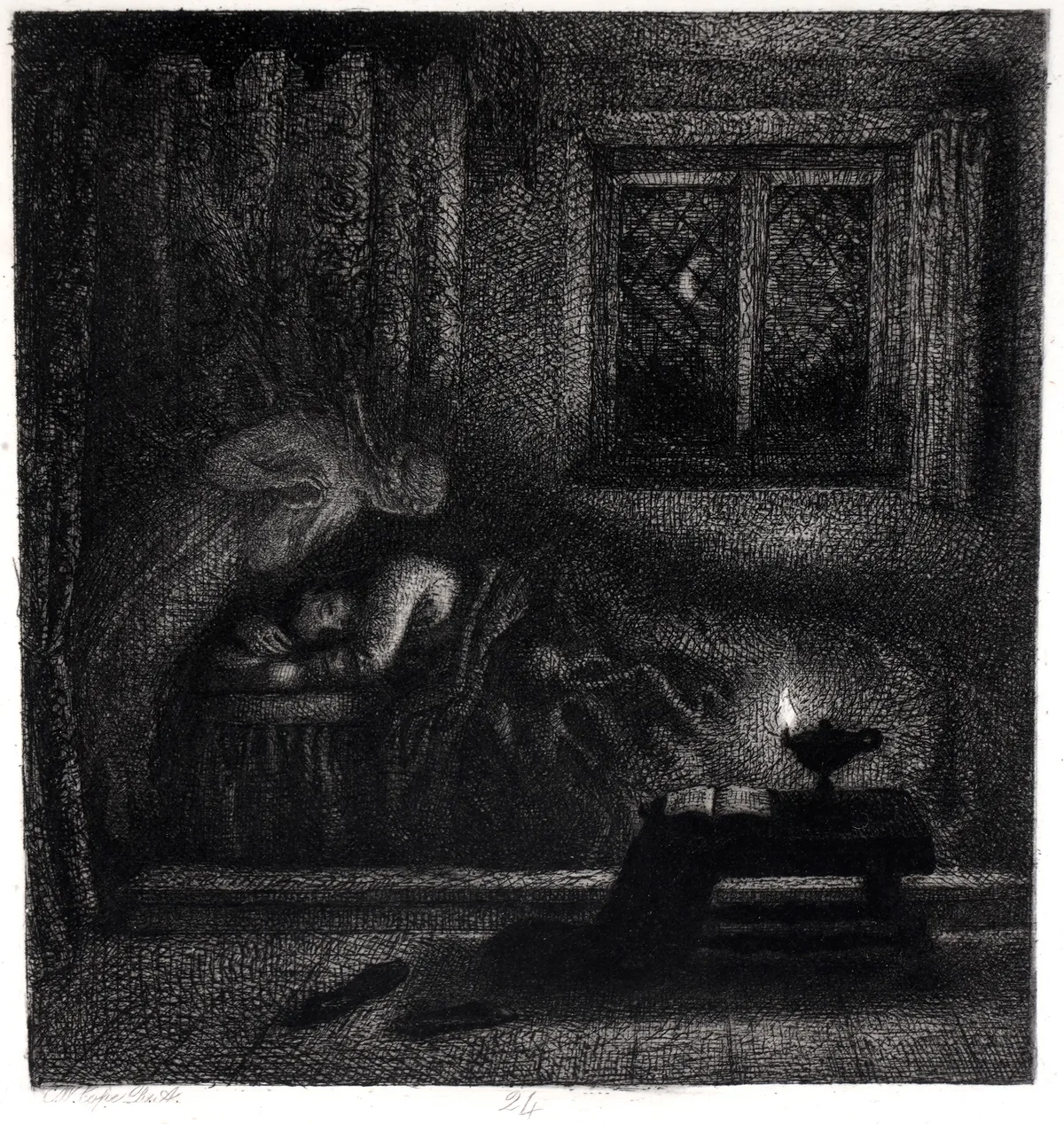 Charles West Cope, Milton's Dream of his deceased Wife, etching on chine collé