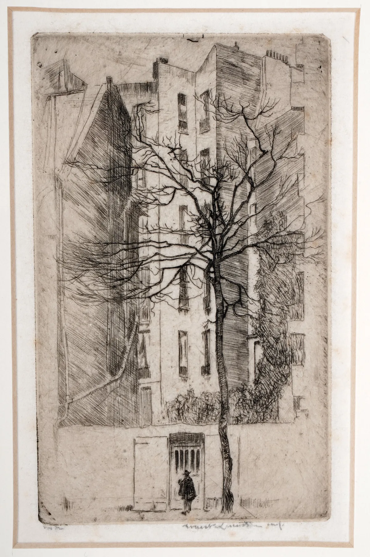 Ernest Stephen Lumsden, Man by a tree in the street, indistinctly signed in pencil to the margin