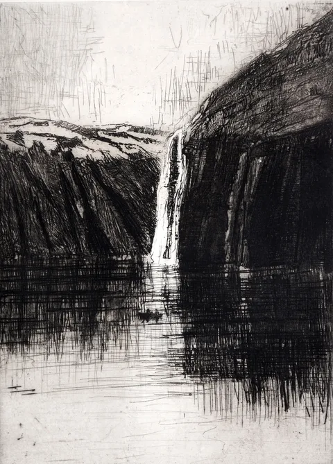 Frederick Hans Haagensen, Bridal Veil Falls, limited edition etching, 3/75