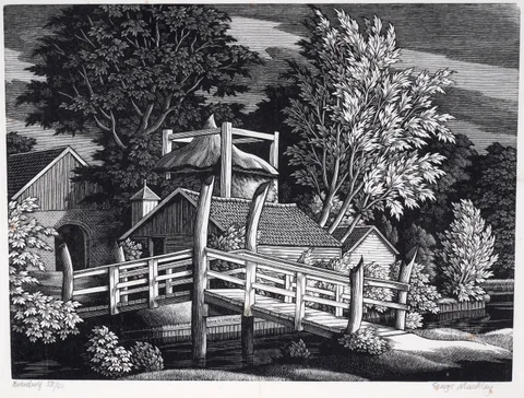 George Mackley, Bridge at Boerderij, limited edition wood engraving, 58/60