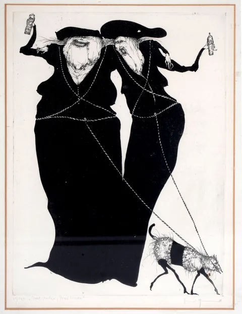 Prost Hestha, Prost Trude by Gertrude Degenhardt, etching, sold Feb 2026