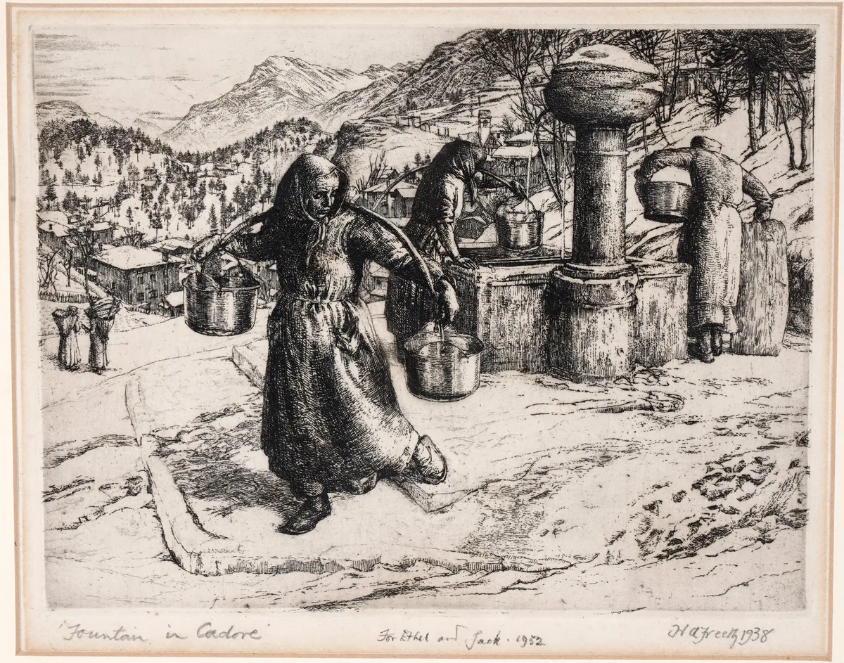 Andrew Freeth, Fountain in Cadore, etching