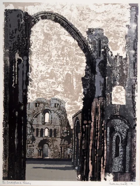 Norman Wade, Lindisfarne Priory, limited edition lithograph, 64/100