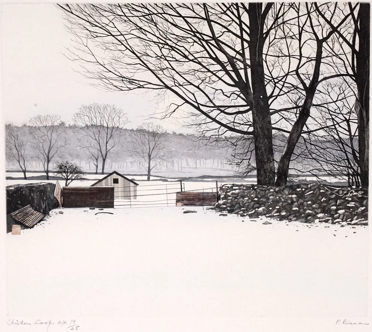 Paul Bisson, Chicken Coop, limited edition etching, AP 19/25