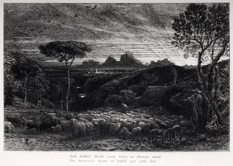Samuel Palmer, Opening the Fold, or Early Morning, etching