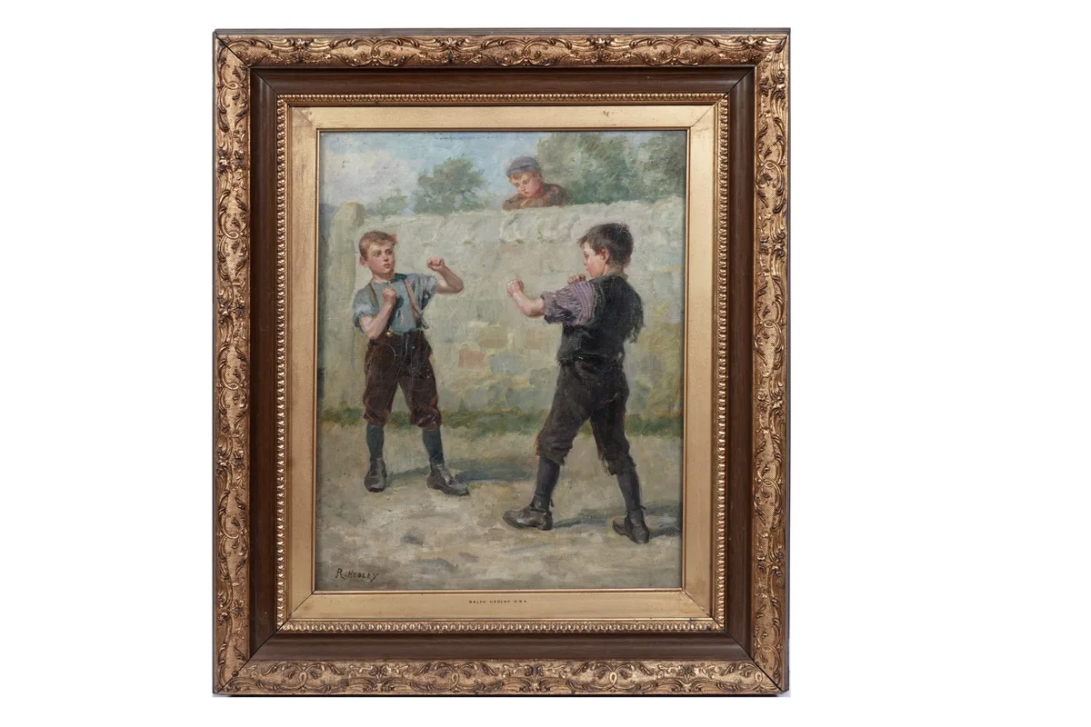 Ralph Hedley, Boys boxing in the street, oil on canvas