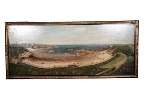 John Falconer Slater, A view of Cullercoats bay from the South, oil on board
