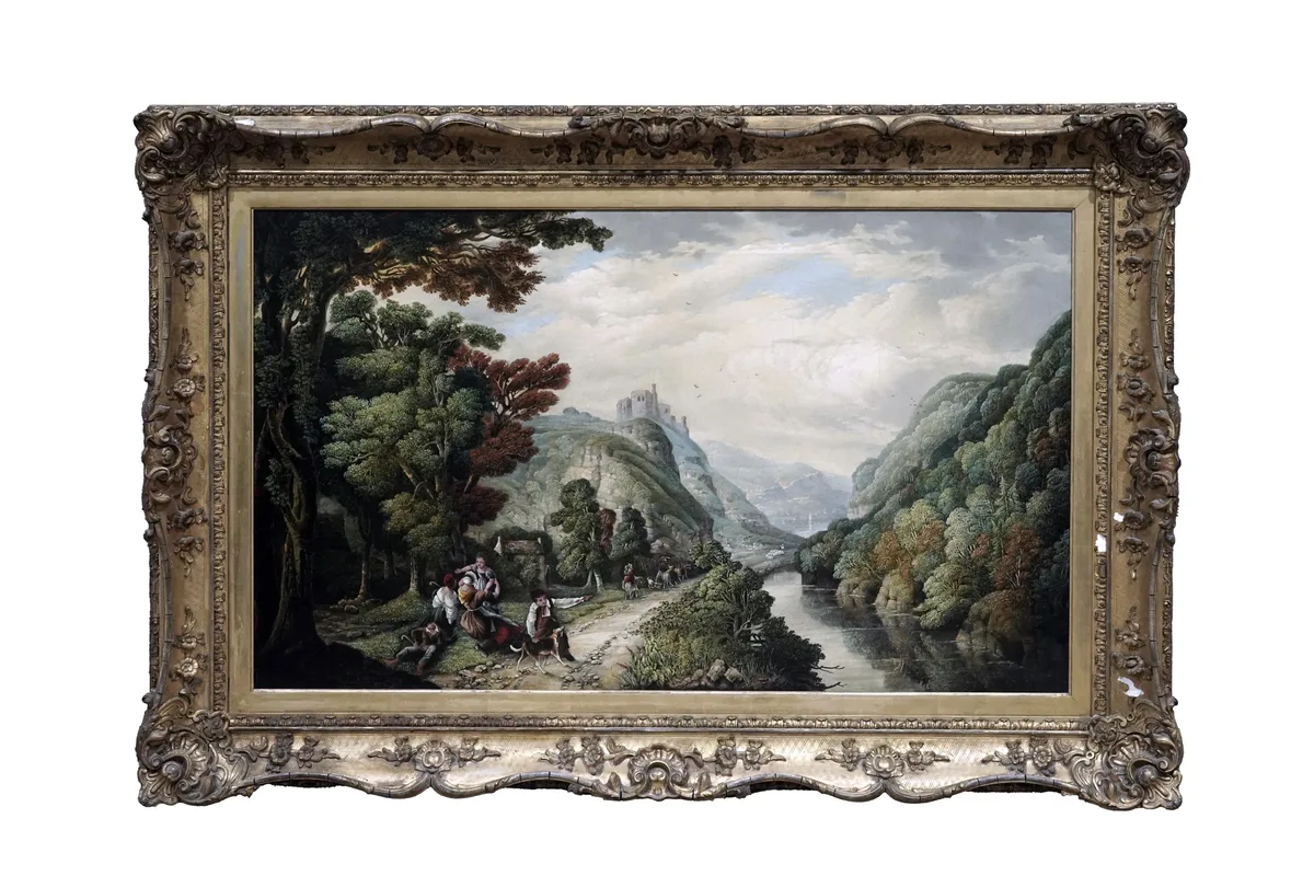 E. Ormsby, Children playing in a mountainous landscape below a castle, oil on canvas