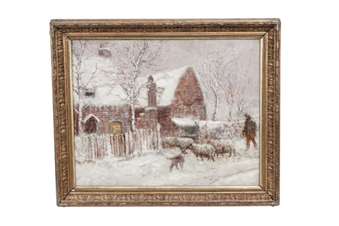John Falconer Slater, Winter Evening, oil on board