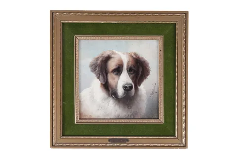 A Saint Bernard dog by Carl Reichert, oil on panel, sold Jan 2026