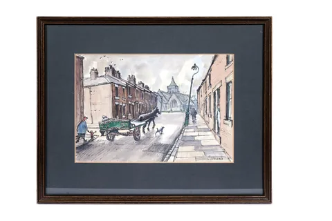 Norman Cornish, Pit Village Street, watercolour and Flo-Master pen on paper
