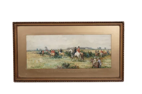 John Atkinson, The Hunt sets off, watercolour