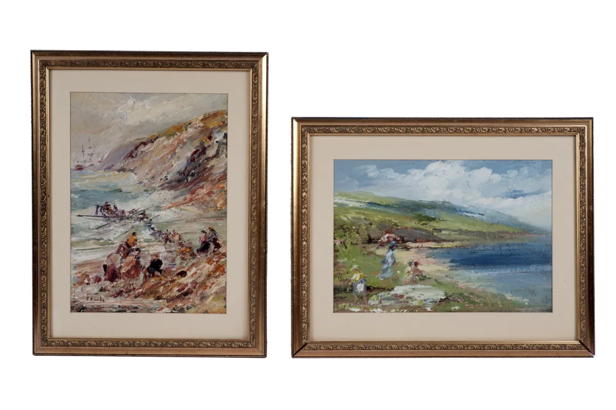 F. Burke, Two Impressionistic figural views, oil on board