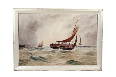 Bernard Benedict Hemy, Fishing boats on the Tyne, oil on canvas