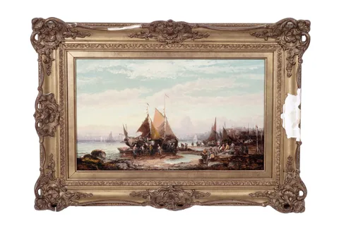 William Thornley, Harbour view with figures, oil on canvas