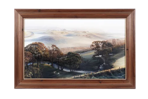 Alan R. Thompson, Lake District view at dawn with sheep, oil on canvas