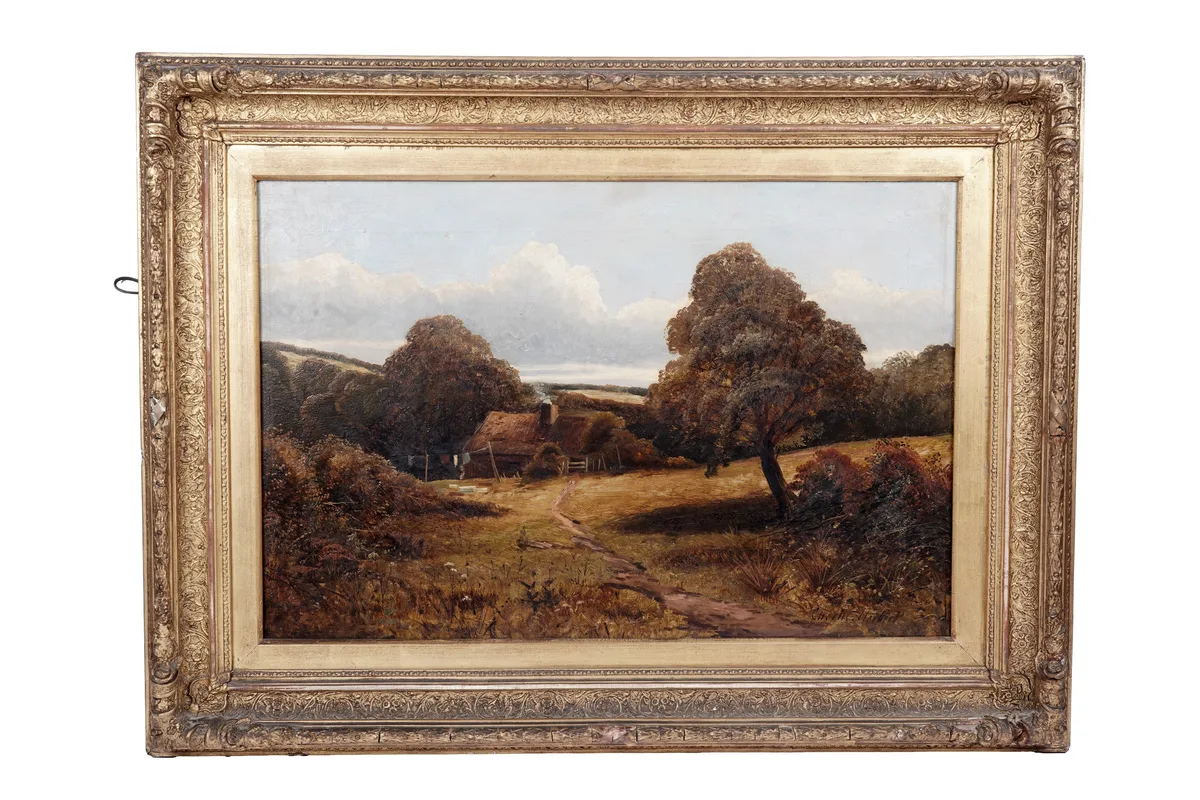 Charles Herbert, Landscape with drying washing, oil on canvas