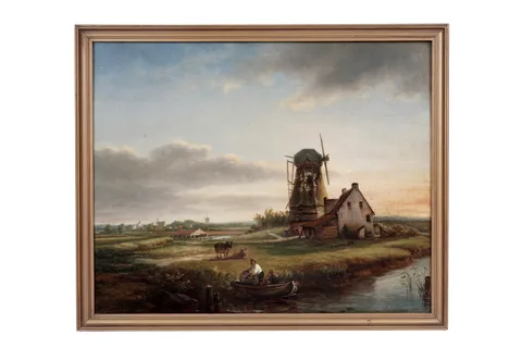 Dutch School, Pastoral Scene with Windmill, oil on board