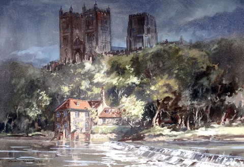Ronald Lambert Moore, The Millhouse, Durham, gouache