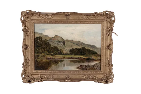 John Surtees, Cattle watering by a river, oil on canvas