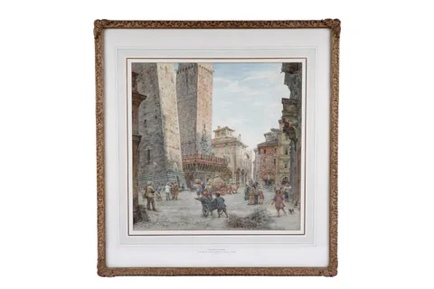 Thomas Matthews Rooke, Leaning Towers of Bologna, watercolour
