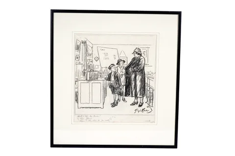 George Belcher, What have you got in that bag, teacher? My wages..., charcoal drawing