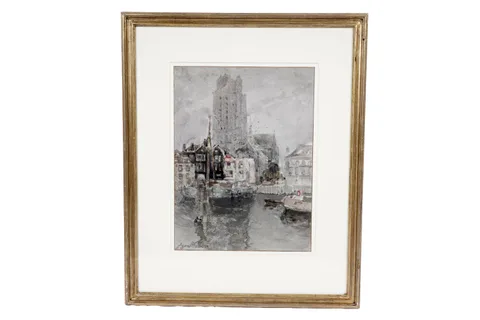 George Edward Horton, Groote Kerk, Dordrech, watercolour wash and graphite
