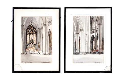 Victor Noble Rainbird, York Minster & Lincoln Cathedral, watercolour